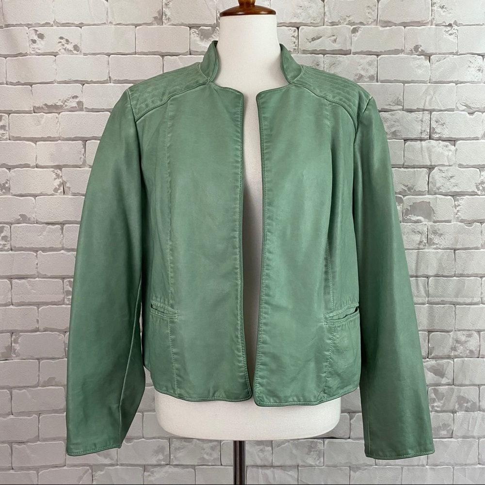 Chico’s Faux Leather Moro Jacket in Seafoam Green